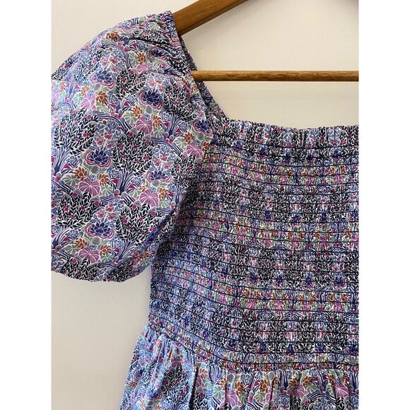 J Crew Smocked Squareneck Organic Cotton Top Liberty London Club Nouveau Fabric - Picture 3 of 9